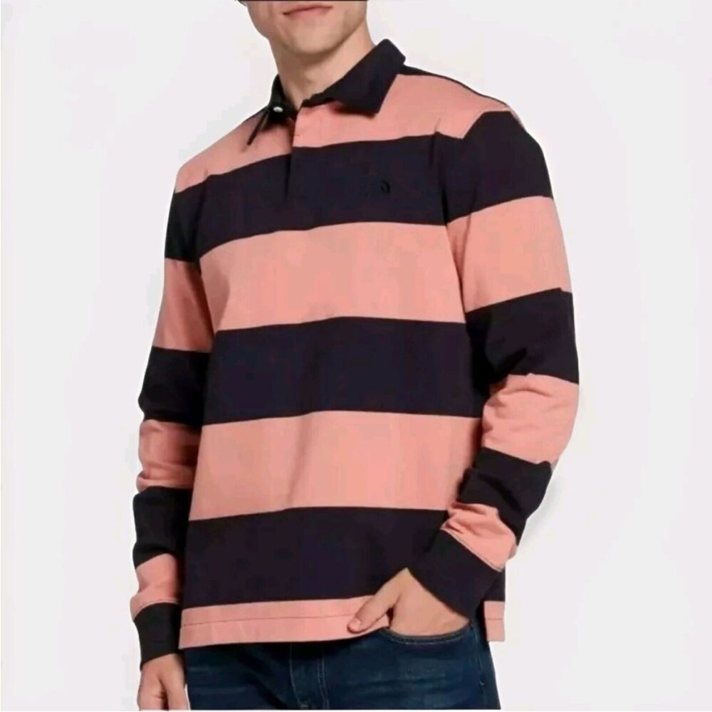The North Face Rugby Shirt Mens SMALL Long Sleeve Polo Striped Heavy Duty Warm - Picture 2 of 15